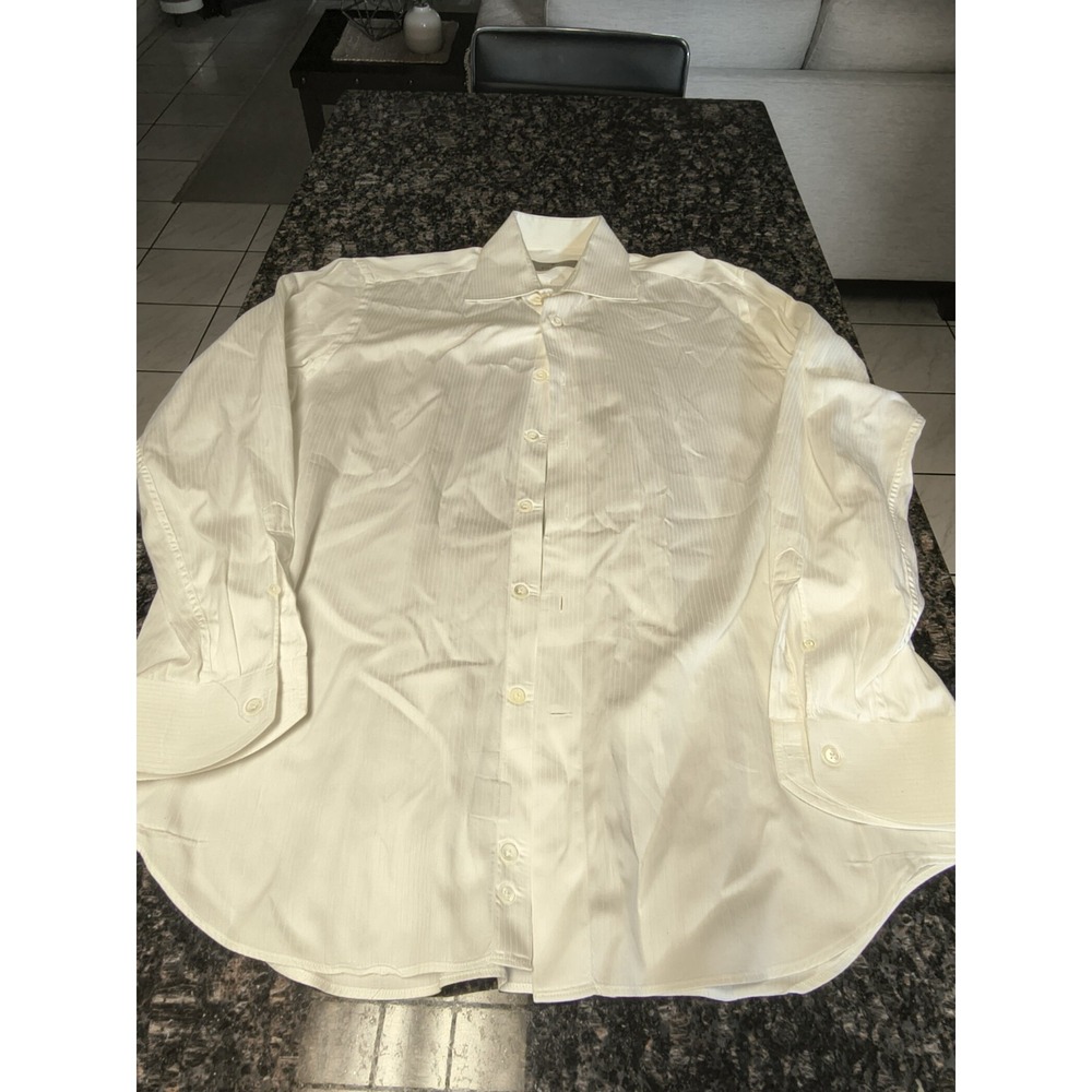 Men's Canali White Cotton Sheer Long Sleeve Button-Up Dress/Formal Shirt Size 41